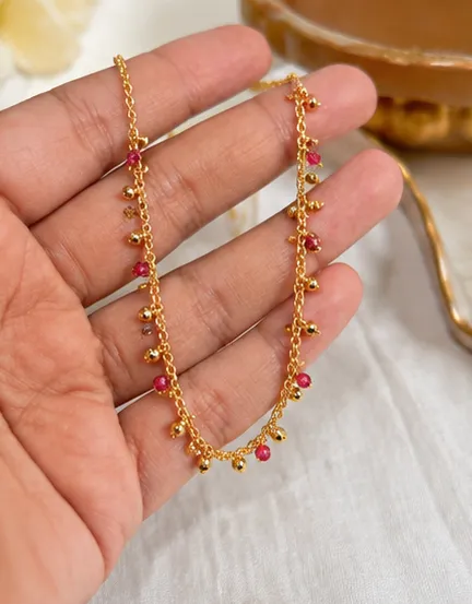 Rhea Ruby Bead & Ghungroo Drop Boho Gold Chain
